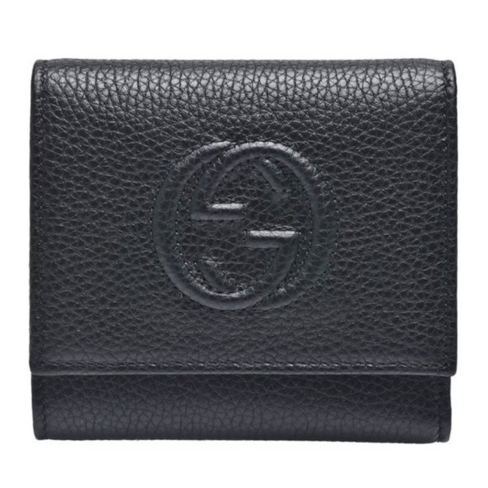 NEW Gucci Black Soho Leather Trifold Wallet Card Case Holder